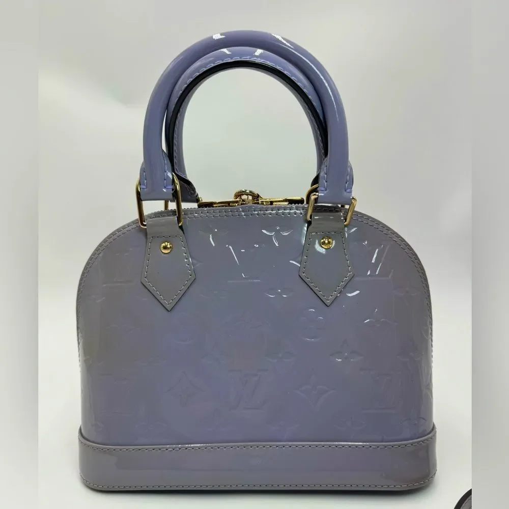 Auth Louis Vuitton Small Purple Lilas Vernis Monogram Alma BB Crossbody Bag - Picture 5 of 16